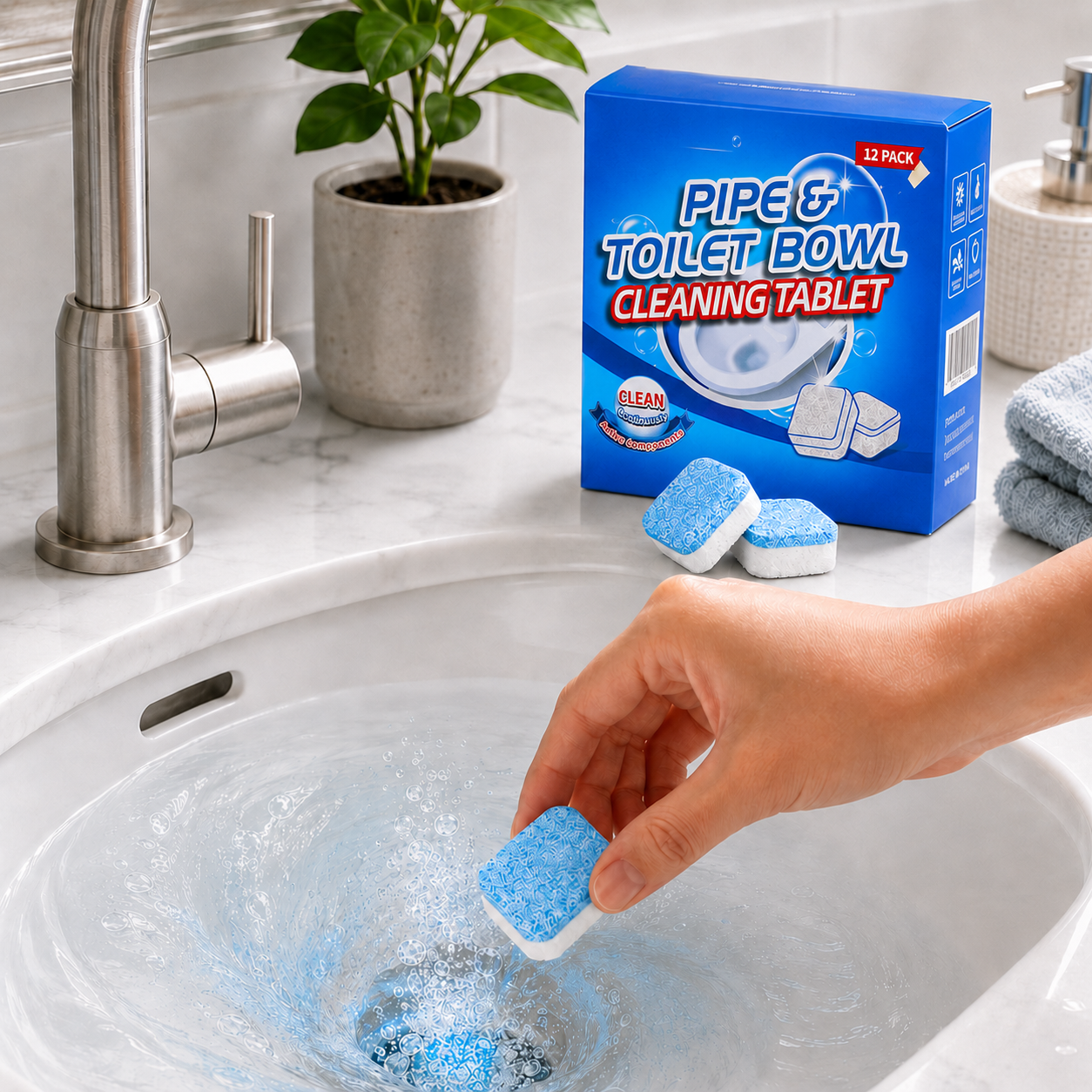 💥🫧Drain Cleaning Tablets 12 Pack For Sinks, Showers & Washing Machines