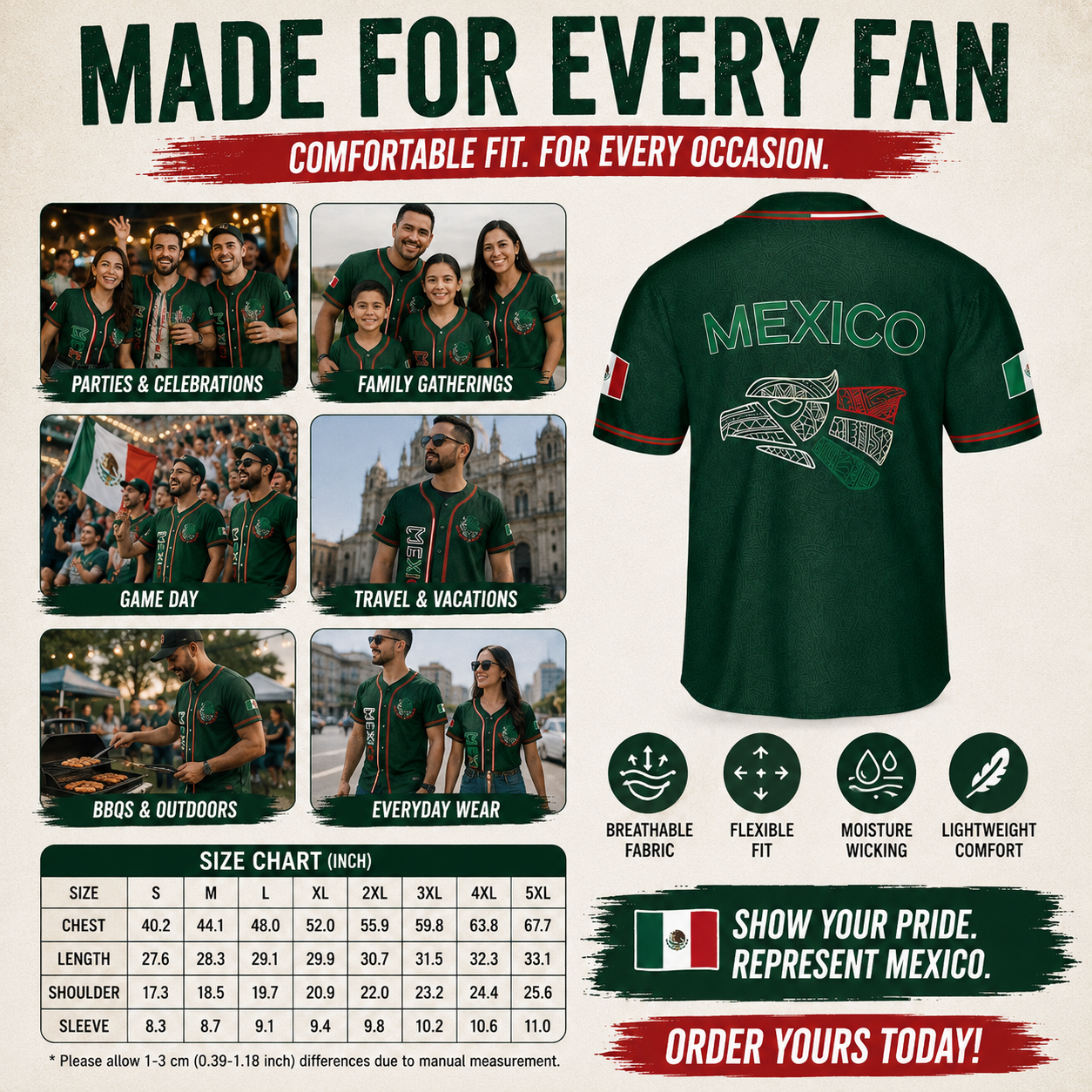Mexico Baseball Jersey, Mexican Jersey Shirt for Men Women Youth Game Day Outfit For Mexico Fans