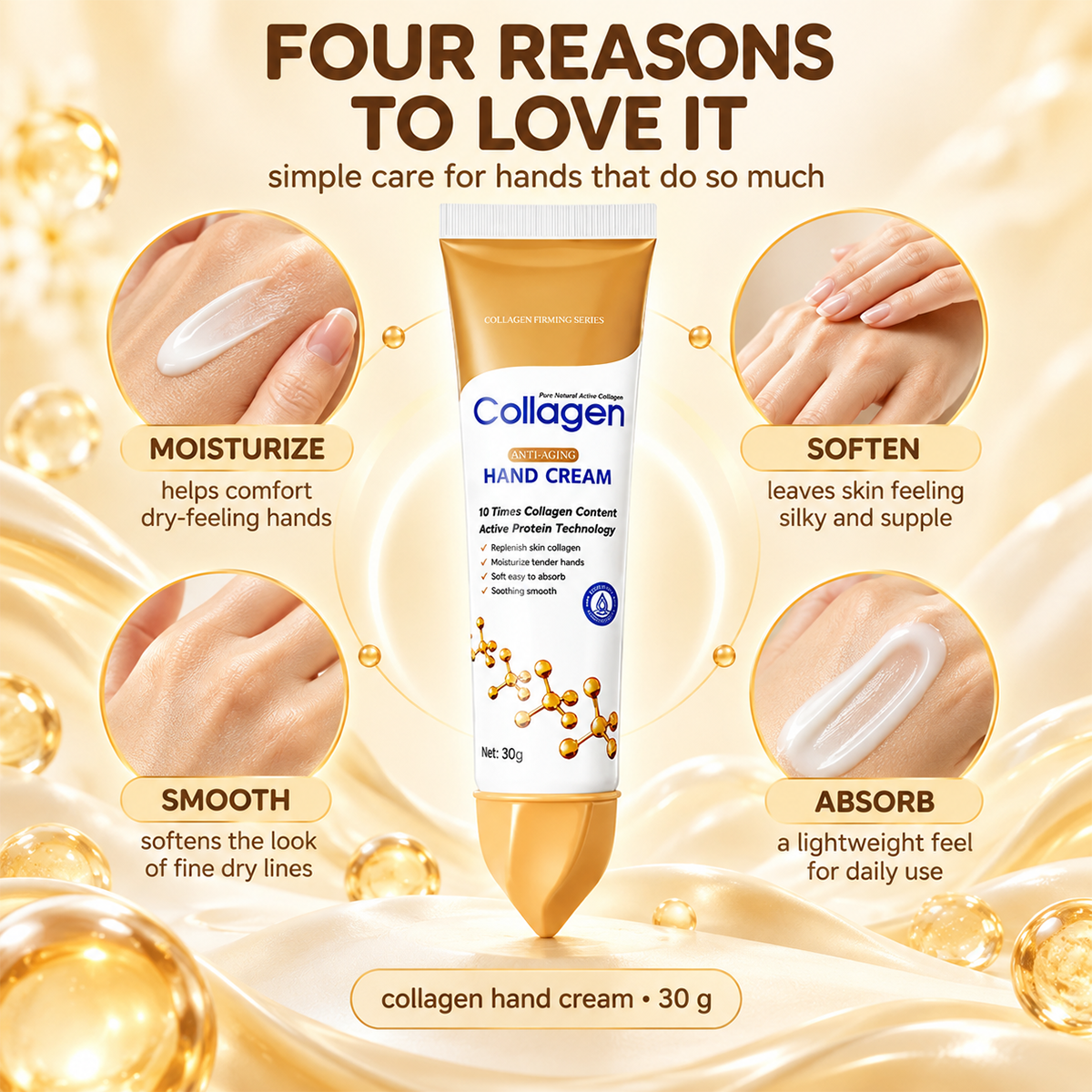 Collagen hand cream texture and moisturizing application