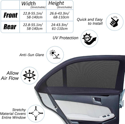 Car Window Shades - Highly Elastic Universal Car Side Window Cover, Breathable Mesh Camping Car Sun Shade for Reduce UV Rays, Car Screen Mosquito Net Privacy Protection