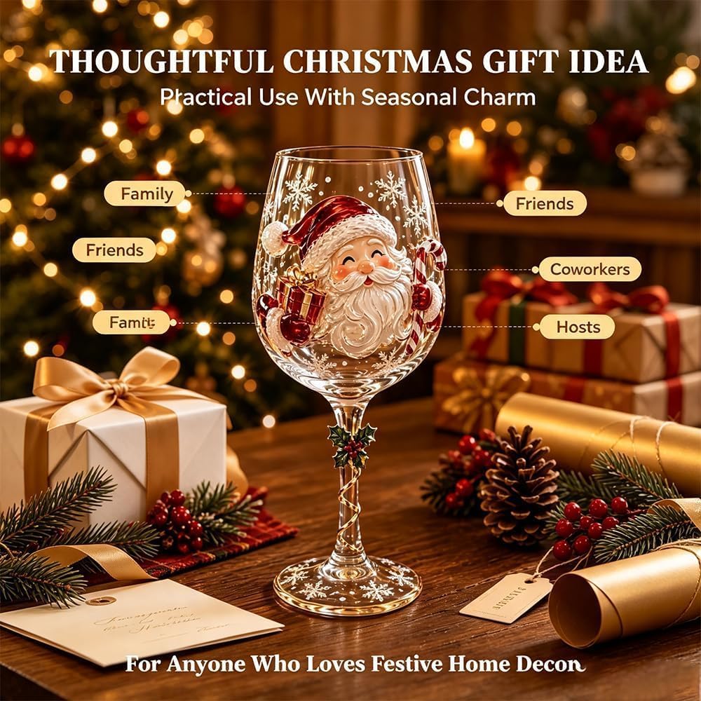 🎄✨ Christmas Clearance Sale! 🎅🥂 Christmas Wine Glass Gift Set of 6 – Beautiful Raised Designs for Holiday Toasts & Gifting