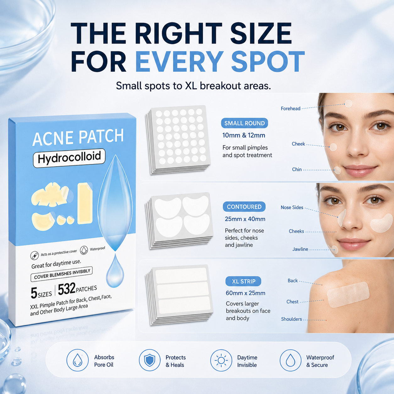💧 532 PCS Hydrocolloid Acne Patches – Multi-Size Blemish & Spot Absorbing Covers ✨
