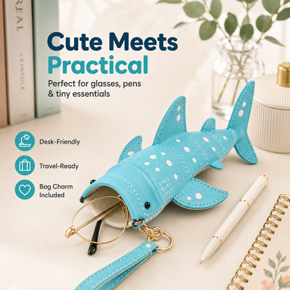 ✨🦈 Cute Whale Shark Wide-Mouth Glasses Case – Clip-On Eyewear & Essentials Pouch ✨