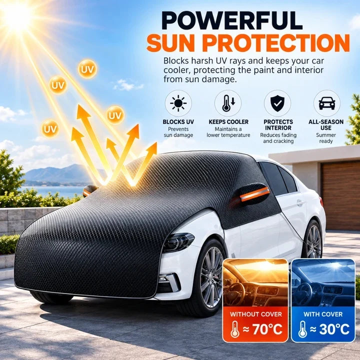 Upgrade 6-Layer Half-Car Protective Cover – Snow, Frost, UV & Wind Protection
