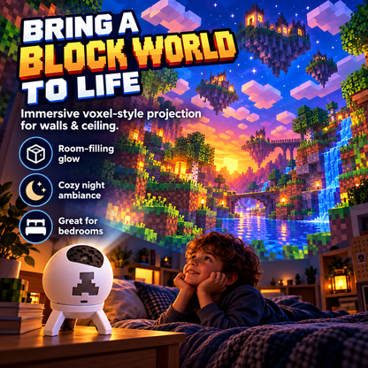 🎮 Pixel Block World Room Projector – USB-Powered Bedroom & Gaming Atmosphere Light