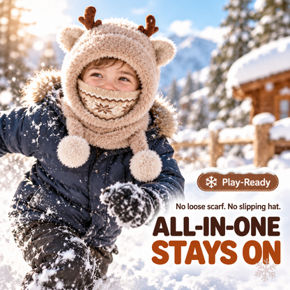 Cute Antler Kids Thermal Hooded Scarf & Face Mask Set 🦌