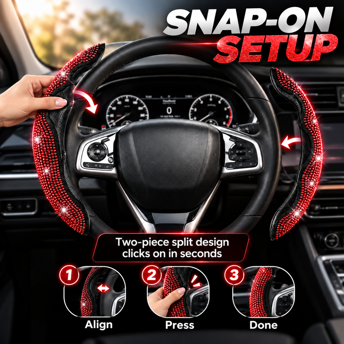 💎 Sparkly Crystal Carbon Fiber Steering Wheel Protection Set 🏎️