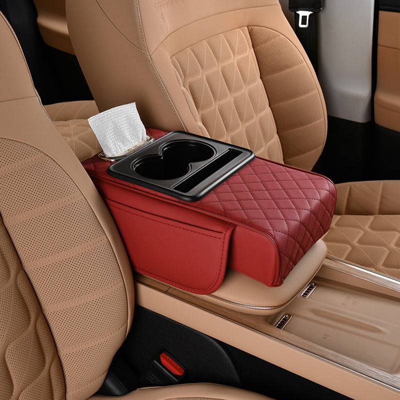 🚗 Car Console Organizer – PU Leather Armrest, Side Storage, Cup Holder
