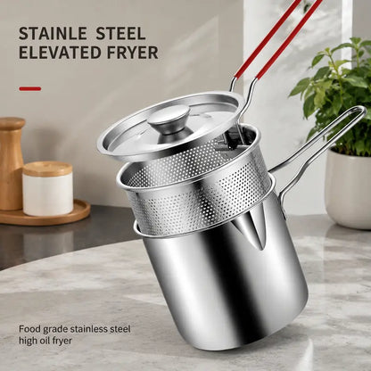 🍟SUMMER HOT SALE 55% OFF- Personal Mini Deep Fryer Set – Stainless Steel Pot with Lift-Out Draining Basket & Food Tongs