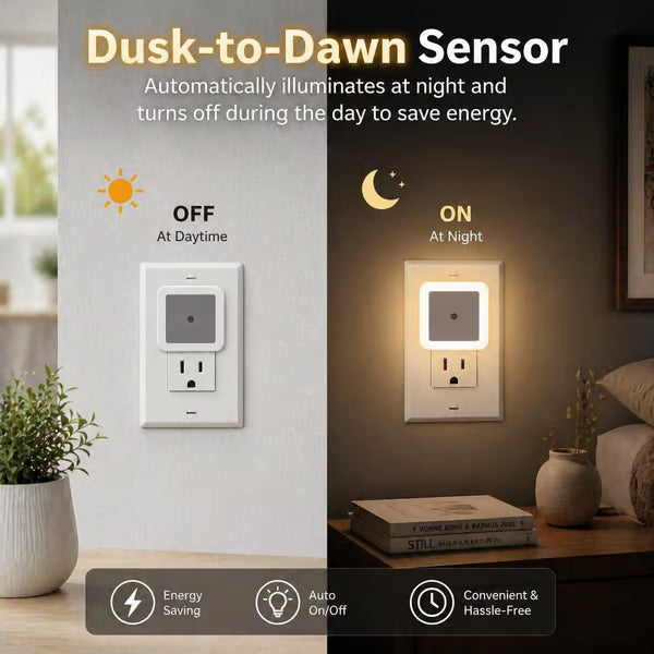 🎉6-Pack Dusk-to-Dawn LED Night Lights (Warm White, Plug-In)