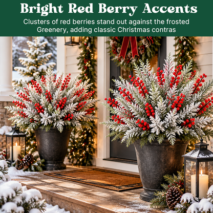 Frosted Pine and Red Berry Christmas Sprigs