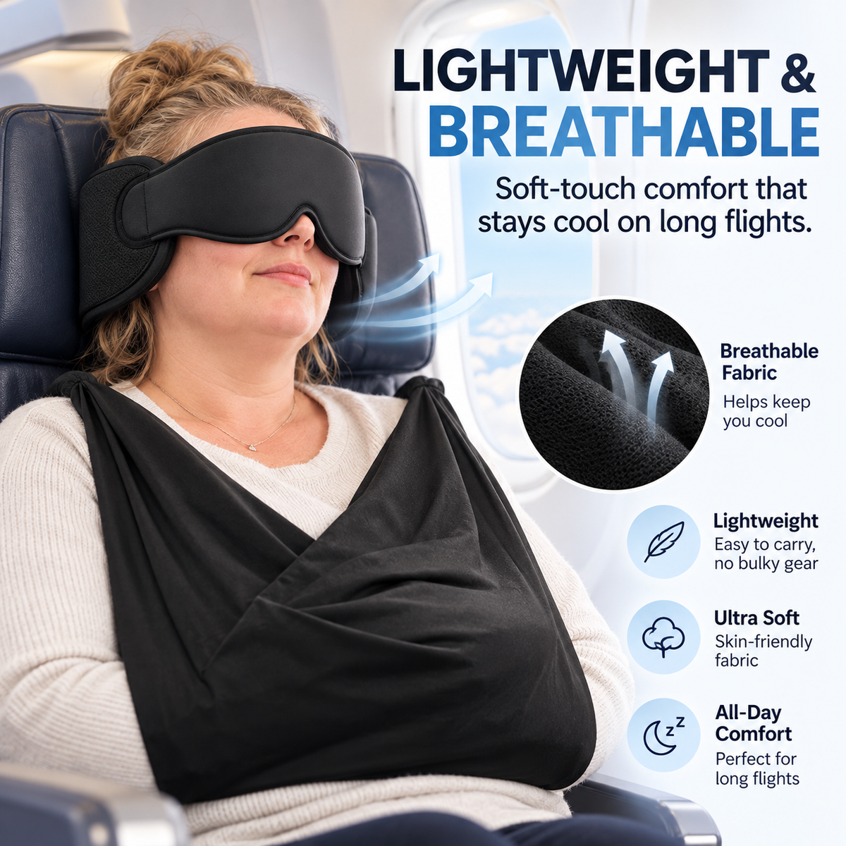 All-in-One Travel Neck Pillow, 3D Sleep Mask & Chin Support Set ✈️