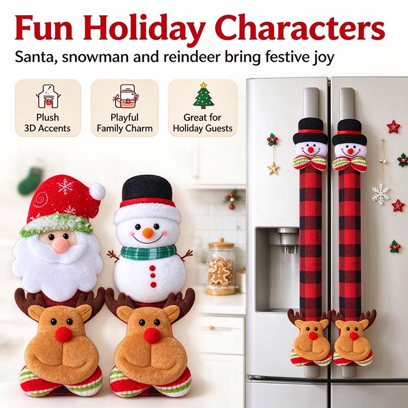 Plush Christmas Refrigerator Door Handle Covers - Red and Black Plaid Wraps🎄