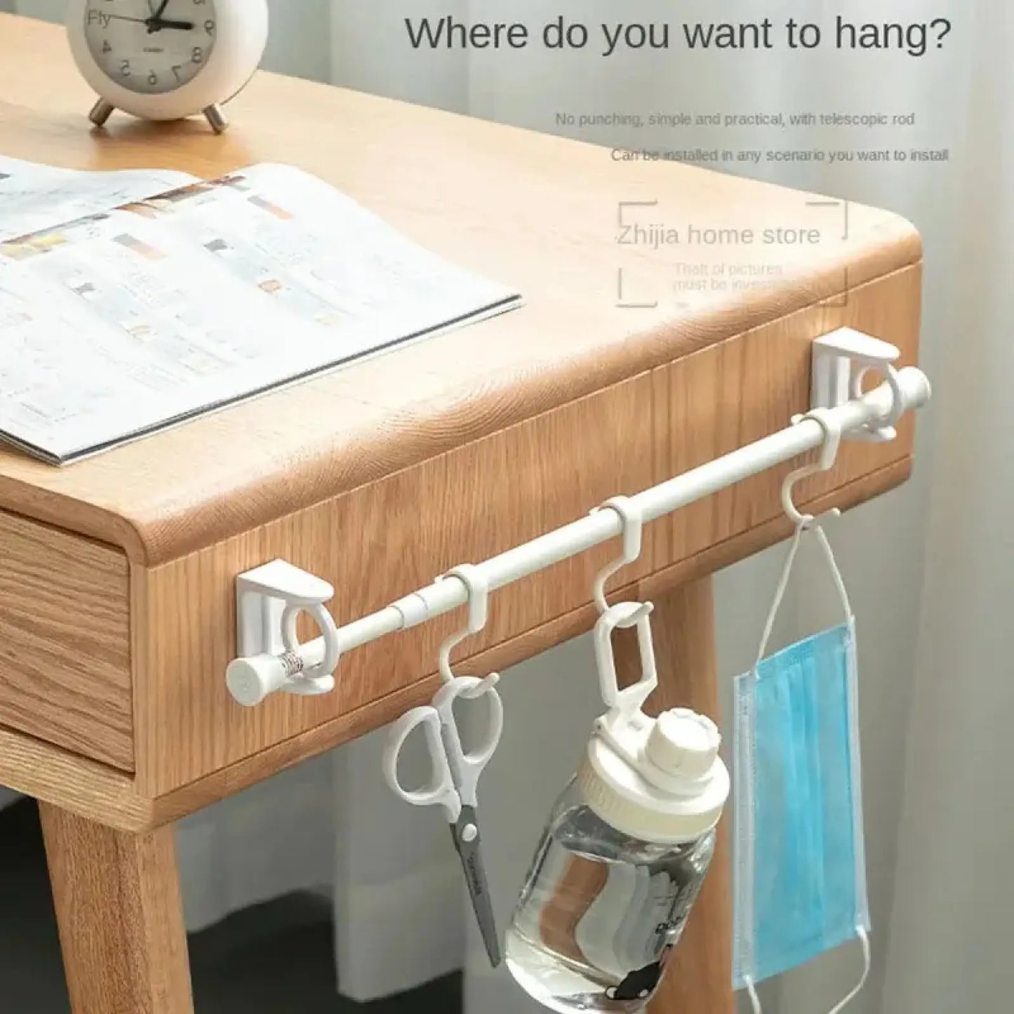 360° Rotating Adhesive Wall Holder – No-Drill Multi-Purpose Pole & Handle Organizer for Bathroom & Kitchen