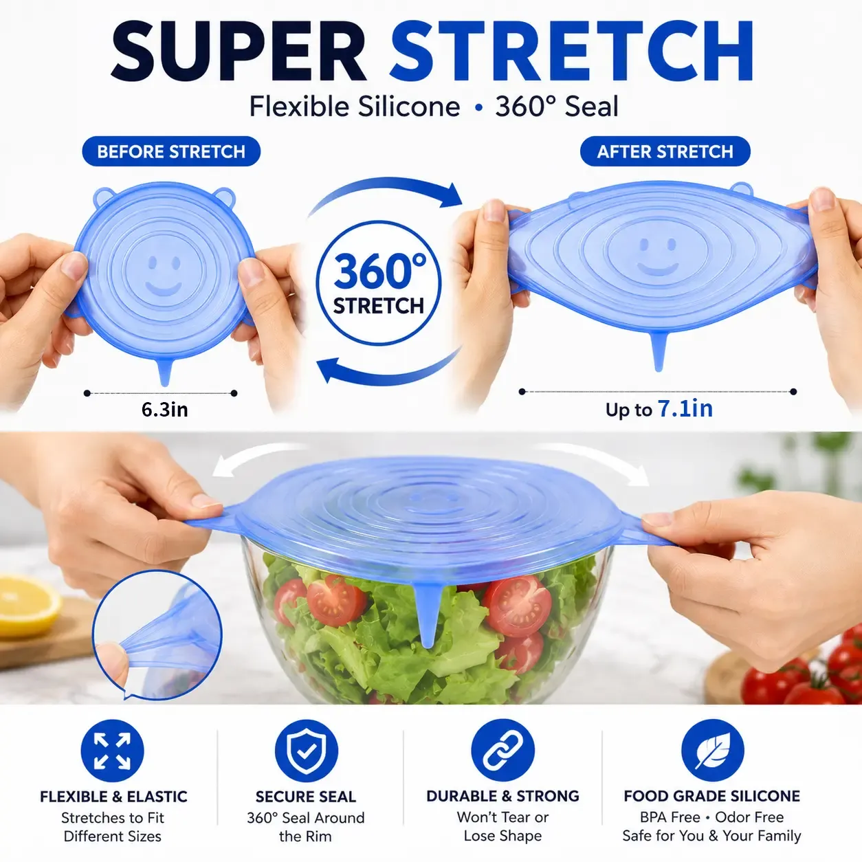 🍃 Silicone Stretch Lids – Ditch Plastic Wrap, Choose a Better Way