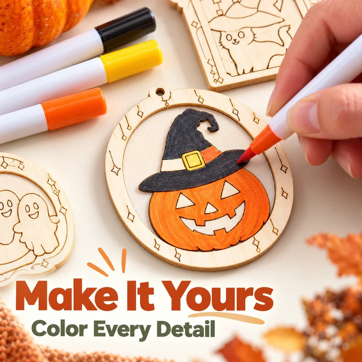 🎨 Color Your Own Holiday Ornament Kit — 12 Markers Included