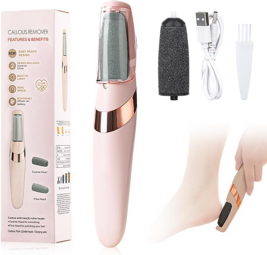 Electric Foot File – Rechargeable Callus Remover for Hard, Cracked Skin – at-Home Pedicure Kit for Smooth Feet (Men & Women) (Pink)