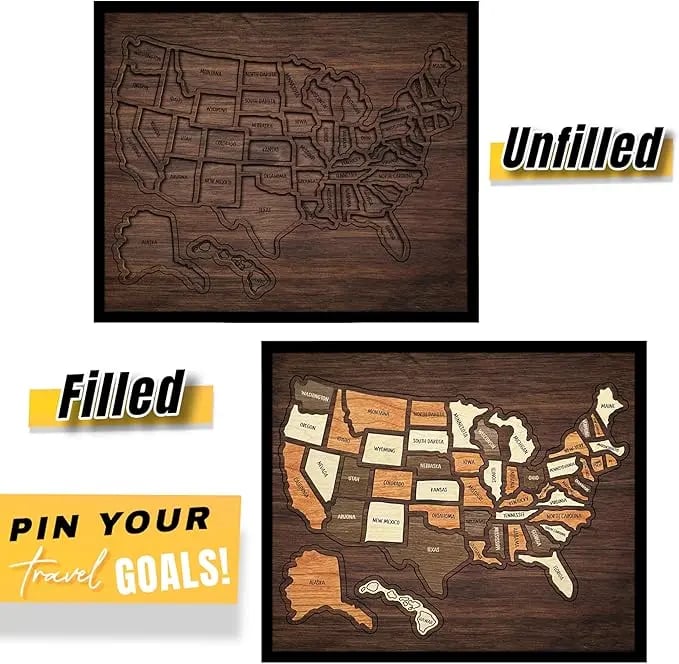 🔥BUY 2 FREE SHIPPING - Wooden USA Travel Map Puzzle🧩