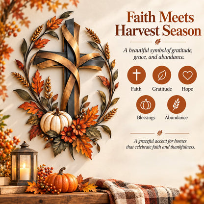 ✝️🍂 Autumn Cross & Pumpkin Harvest Metal Wall Decor (📦Buy 2 Free Shipping)