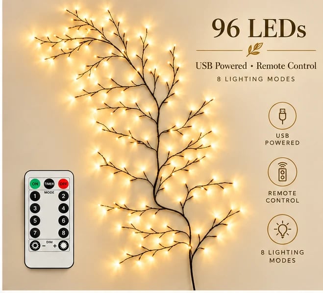 ✨ Flexible LED Branch Lights | Remote-Controlled Holiday Wall Decor(📦Buy 2 Free Shipping)