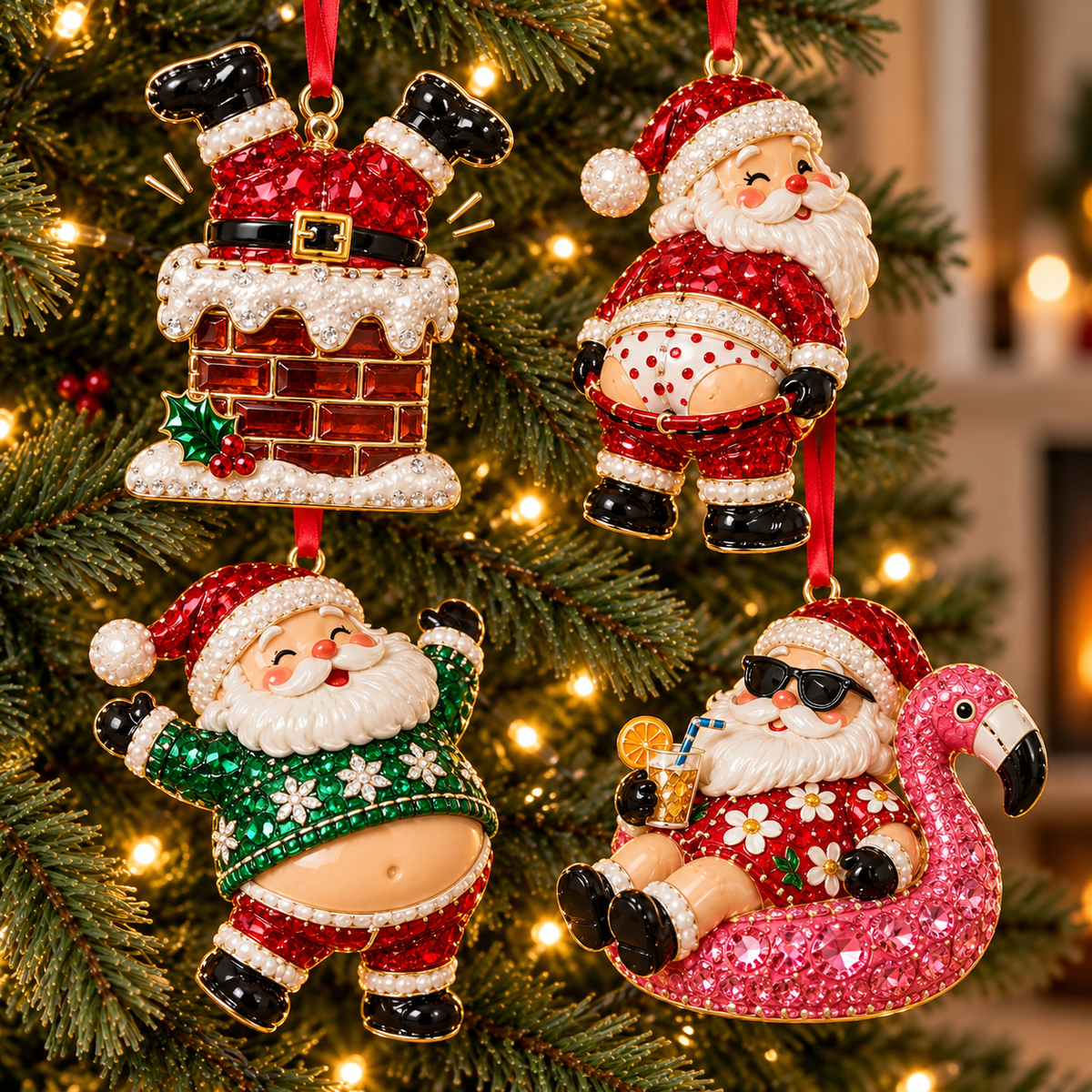 🎅 Santa’s Off-Duty Christmas Ornaments – 8 Funny Holiday Keepsake Designs💪🏄