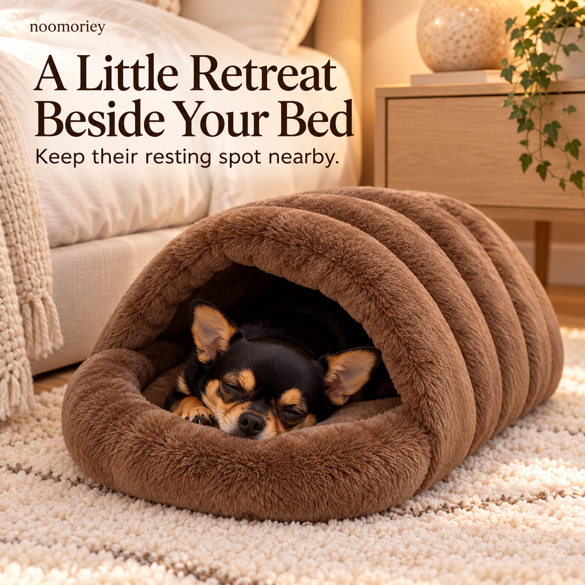🐾 Cozy Plush Pet Cave Bed – Semi-Enclosed Hideaway with Padded Rim for Dogs & Cats