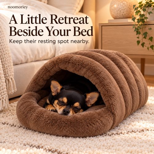 🐾 Cozy Plush Pet Cave Bed – Semi-Enclosed Hideaway with Padded Rim for Dogs & Cats