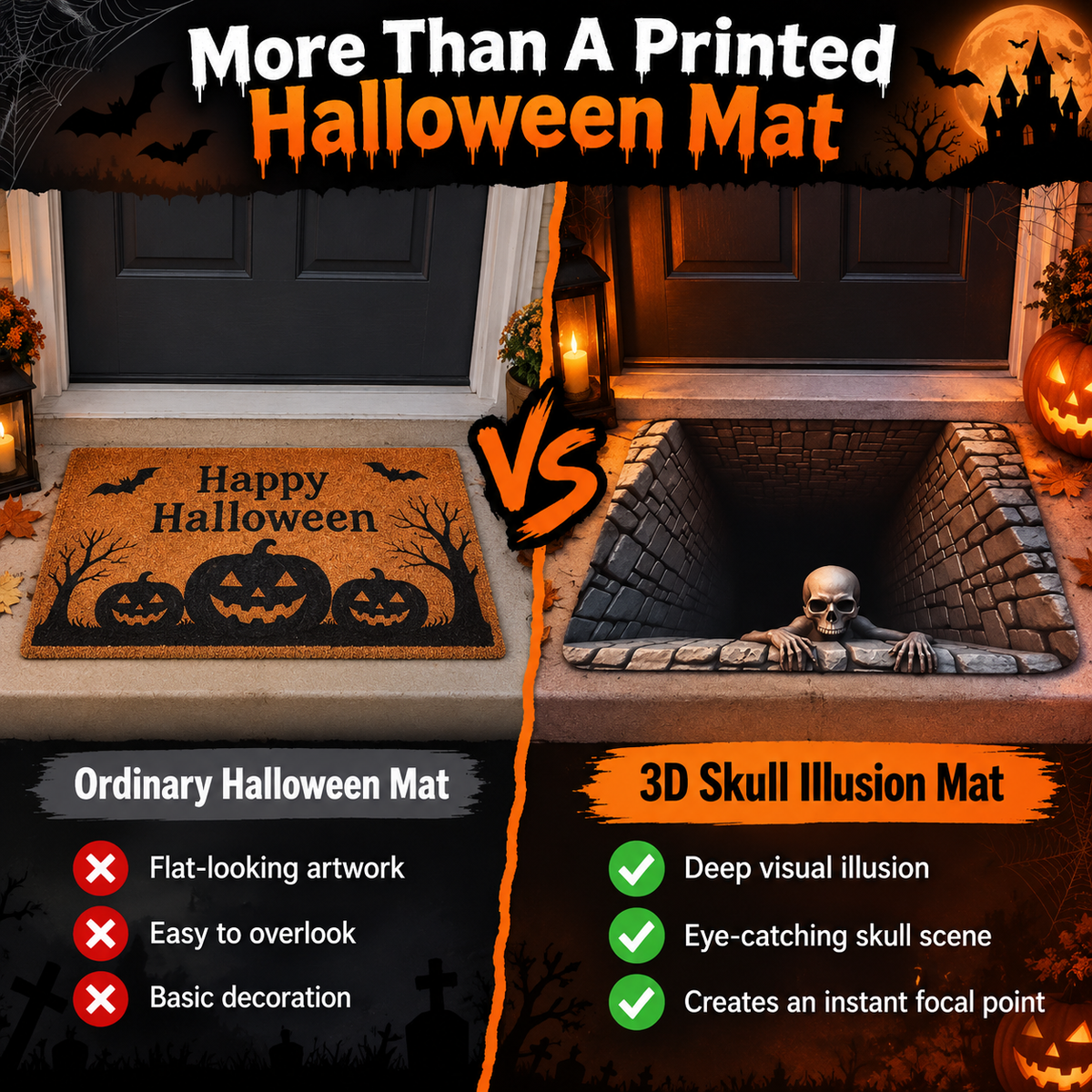 💀 3D Skull Trap Door Illusion Mat – Spooky Halloween Entrance Decor