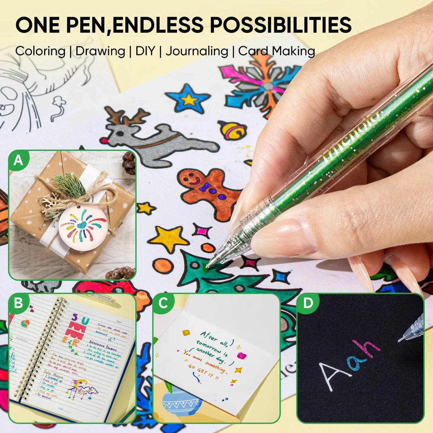 🔥Hot Selling Retractable Glitter Sparkle Gel Pens 1.0mm Fine Tip, Large Capacity Gel Pen Set for Art Journal & Hand Lettering