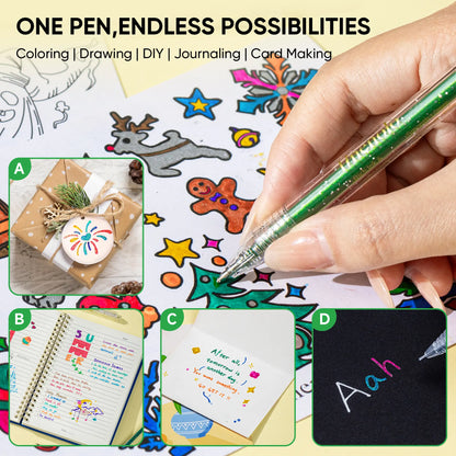 🔥Hot Selling Retractable Glitter Sparkle Gel Pens 1.0mm Fine Tip, Large Capacity Gel Pen Set for Art Journal & Hand Lettering