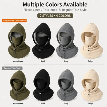 Unisex Cold Weather Fleece Balaclava Hat - Thick Fleece Linings, Windproof Full Face Cover with Hood & Neck Gaiter