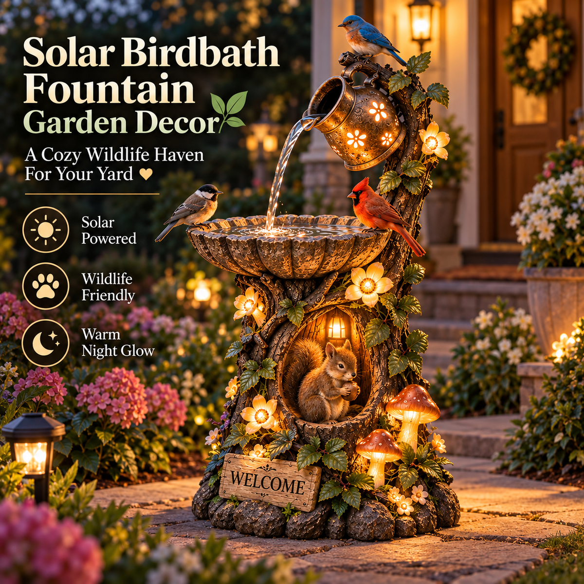 🚨Today Only: 49% OFF💥🐿️ Solar Birdbath Fountain Garden Decor – A Cozy Wildlife Haven for Your Yard