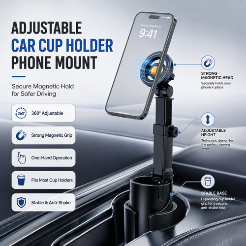 🚗📱 Car Cup Holder Phone Mount – 🔄 360° Adjustable, Strong N52 Magnet, One-Handed Operation, Fits All Phones, Stable Magnetic & Clamp Models for Safe Driving 🛡️🚘✨