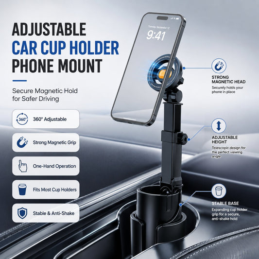 🚗📱 Car Cup Holder Phone Mount – 🔄 360° Adjustable, Strong N52 Magnet, One-Handed Operation, Fits All Phones, Stable Magnetic & Clamp Models for Safe Driving 🛡️🚘✨