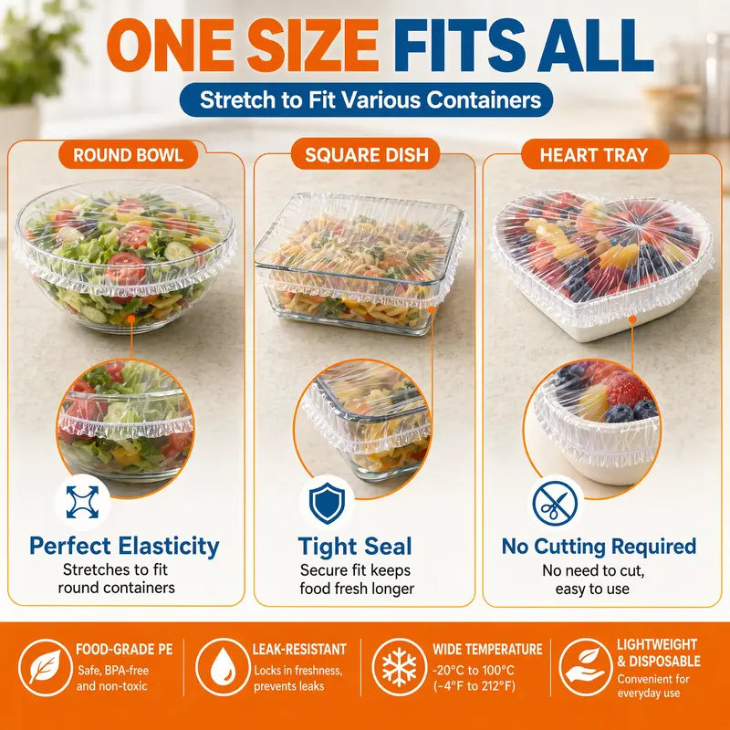 100Pcs Medium Reusable Elastic Plastic Bowl Covers