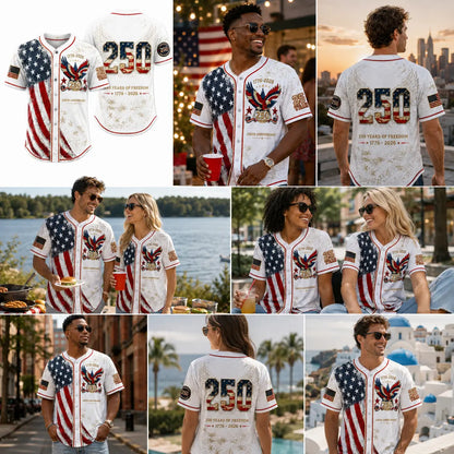 America 250th Anniversary Baseball Jersey – 1776-2026 USA Patriotic Button-Up Shirt | Vintage Stars & Stripes Freedom Jersey for 4th of July, Game Day & Everyday Wear