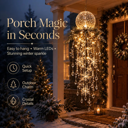 Crystal Cascade Christmas Light – Hanging Snowflake & Crystal LED Porch Décor ✨❄️