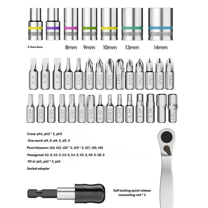 38 in 1 72Tooth Ratchet Socket Wrench Set with Magnetic Socket Ergonomic Handle