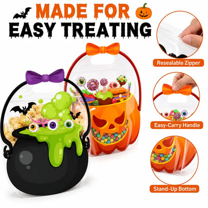 🎃 Halloween Treat Bags with Handles – Pumpkin & Witch Cauldron Goodie Bags for Kids, Candy & Party Favors
