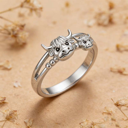 🔥LAST DAY 49% OFF - 💕 ✨ Handcrafted Highland Cow 925 Sterling Silver Adjustable Ring