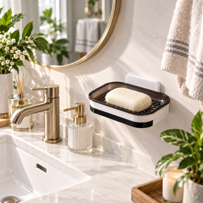 🧼 Wall-Mounted Self-Draining Soap Dish – Space-Saving Double-Layer Bathroom Organizer