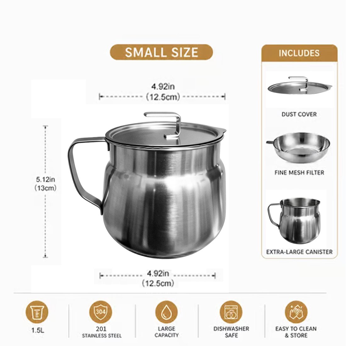 68oz 201Stainless Steel Deep Fryer Pot with Basket & Strainer