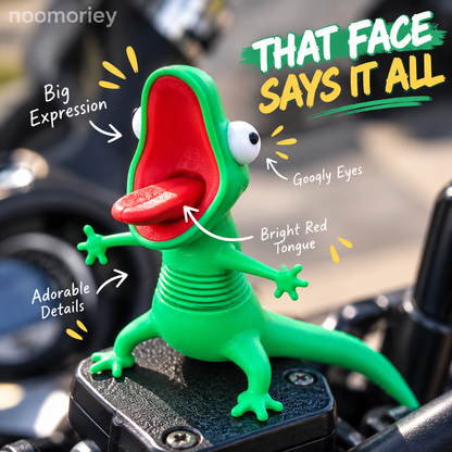 🦎 Funny Green Gecko Figurine – Playful Motorcycle & Desktop Decor