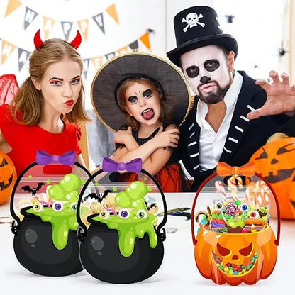 Halloween Goodie Bags Plastic Candy Bag Trick or Treat Bags with Cauldron Skeleton black Cat Skull Pumpkin Design