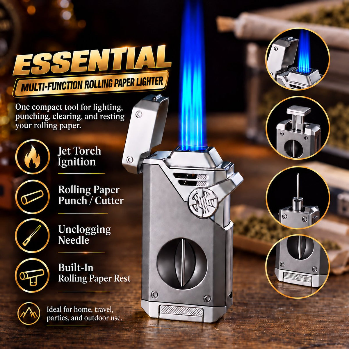 Multifunctional Quad-Flame Lighter – Windproof & Refillable Butane Lighter