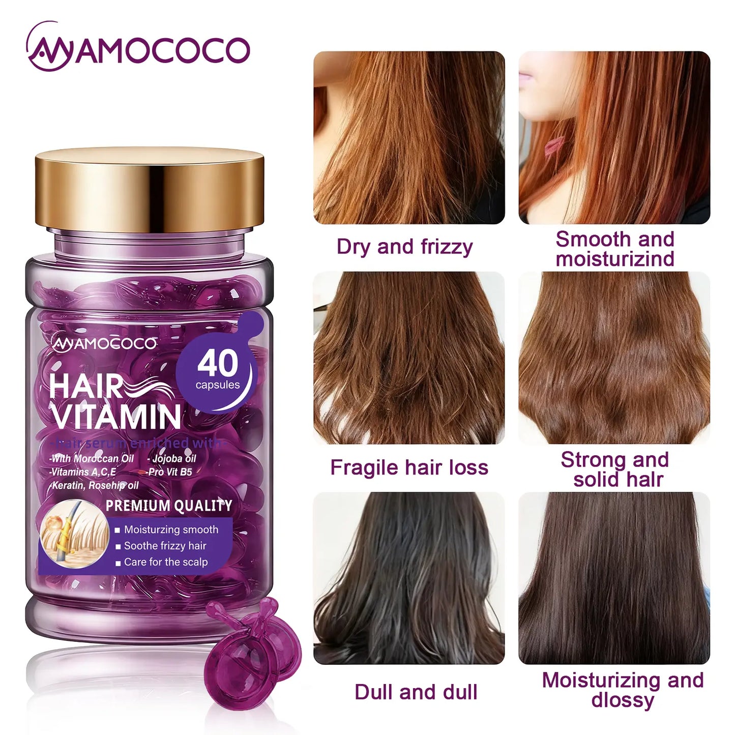 Hair Vitamin Capsules with Violet & Argan Oil for Frizz Control