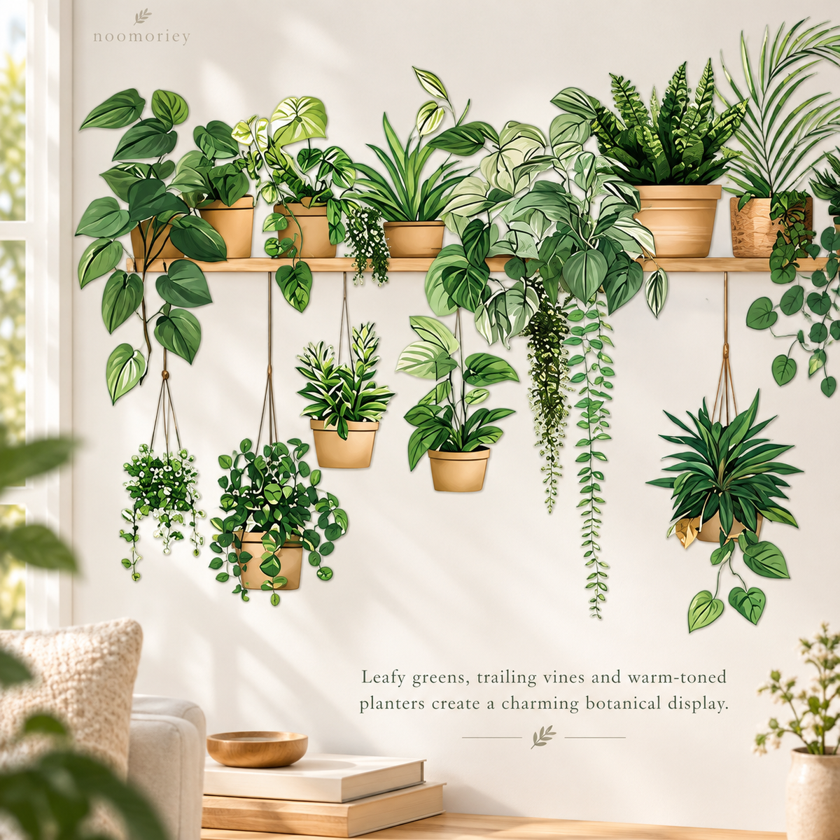 🌿 Botanical Shelf Wall Stickers – 2-Piece Self-Adhesive Plant Decor