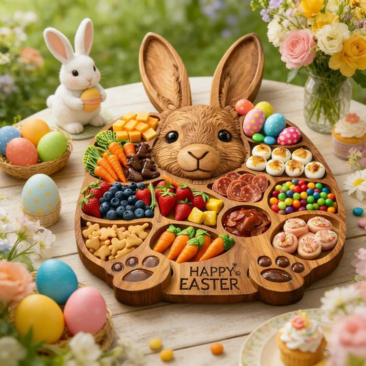 🐇🎁Easter Bunny Wooden Charcuterie Board, Serving Platter, Bunny Snack Tray, for Holiday, Kitchen, Decor