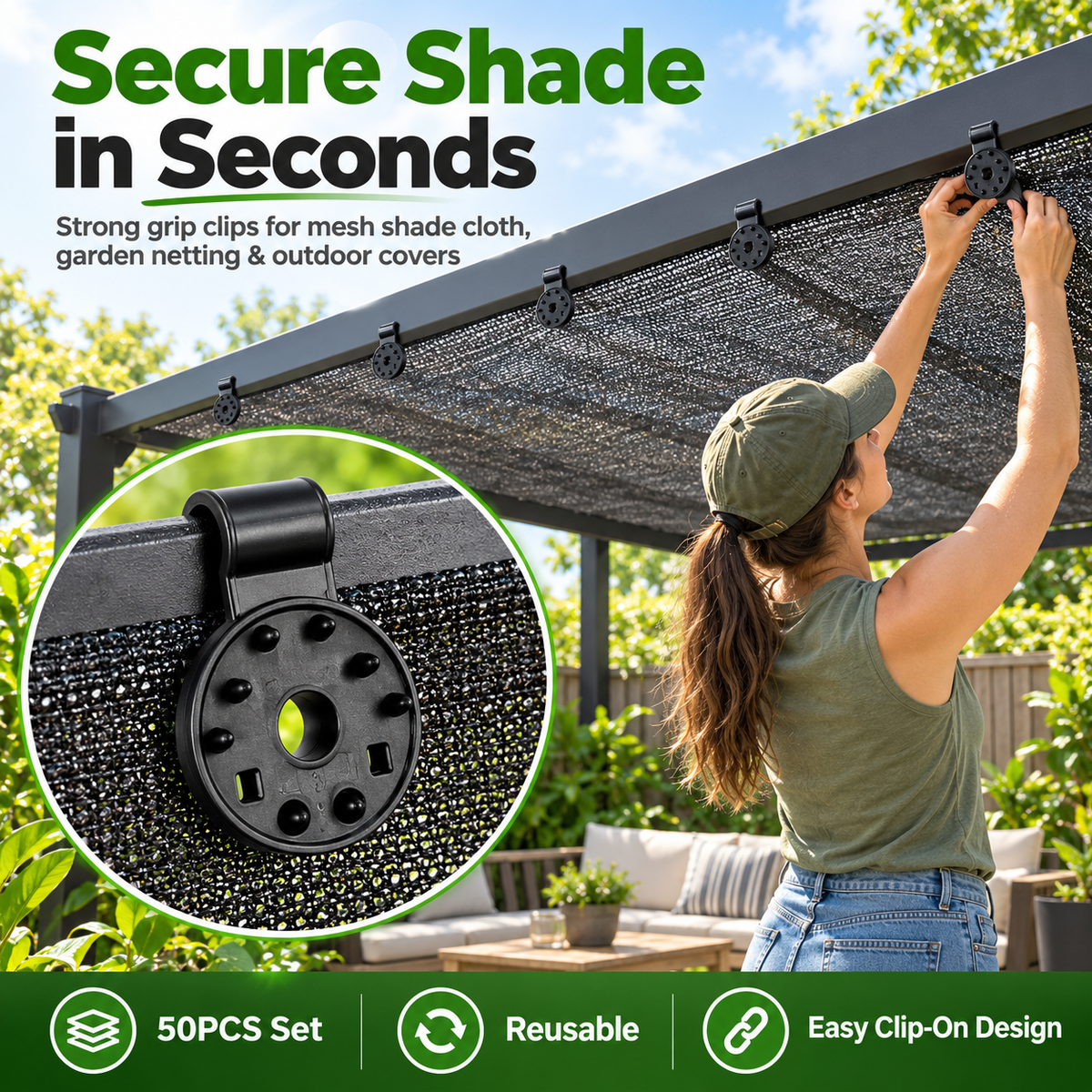 ✨ Heavy Duty Shade Cloth Clips – 50PCS Shade Net Fasteners