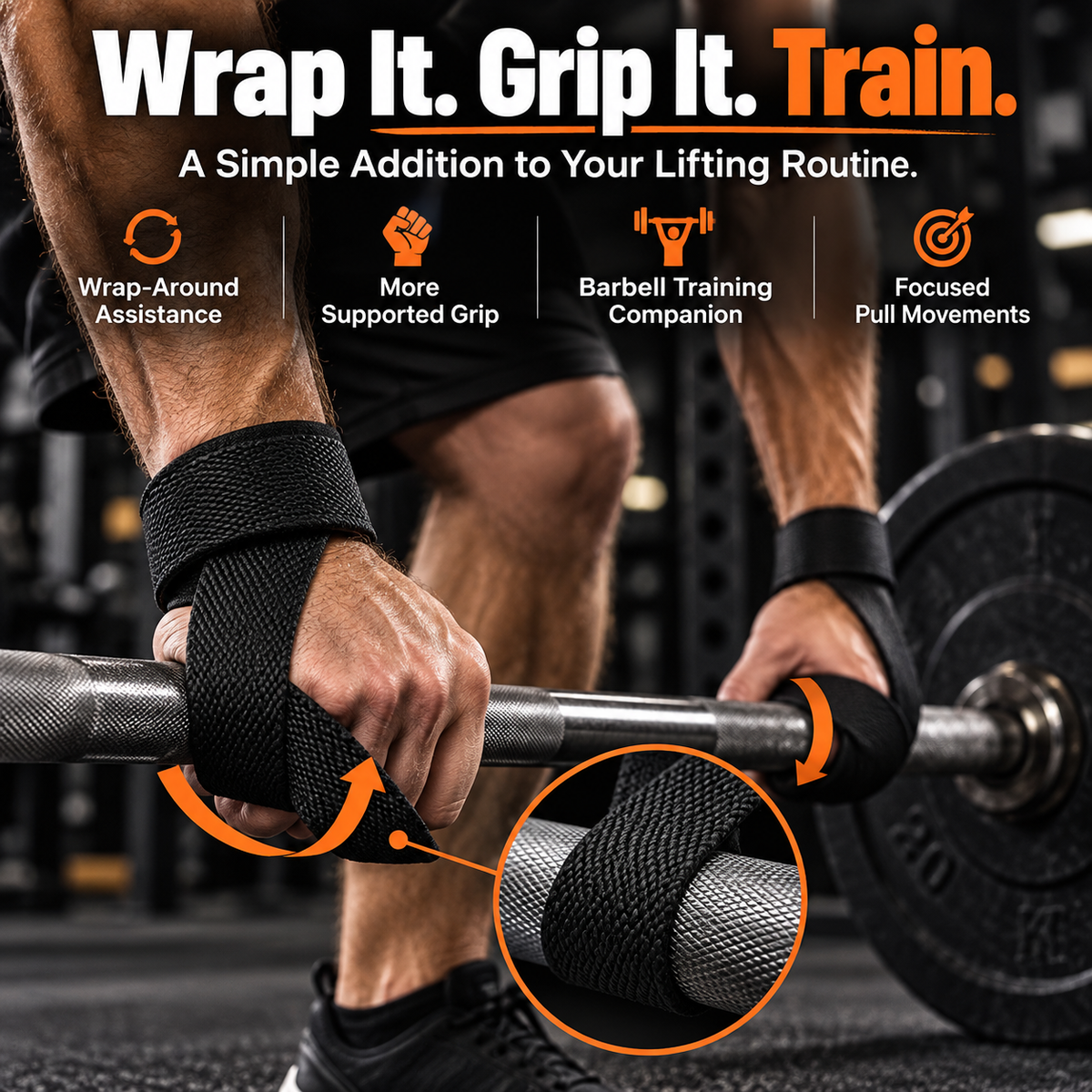 Self-Curling Lifting Straps — Padded Wrist Loops, 1 Pair